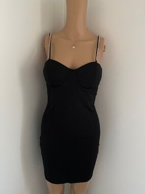 Fashion Nova Black Rhinestone-Strap Bodycon Mini Dress